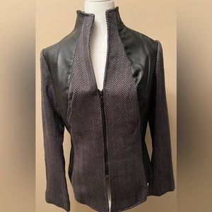 Wool blazer with zip up and leather accent